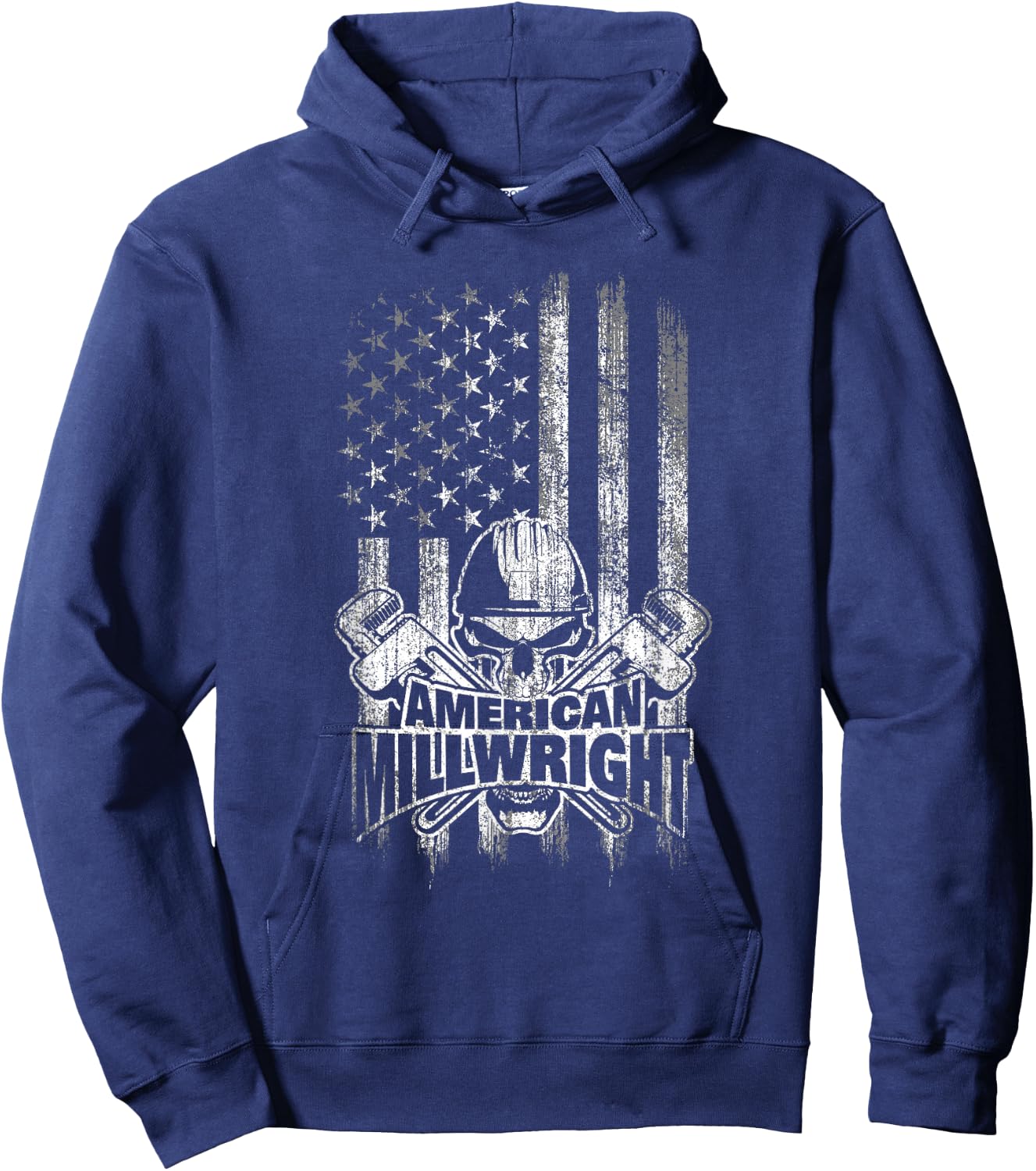 Millwright Skull and Wrenches American Flag Hoodie - Hoodie | Navy