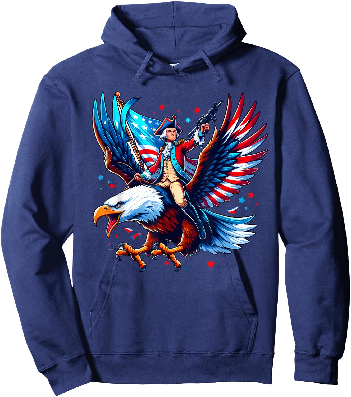 Eagle-Clad George Washington Patriot - 4th of July Hoodie - Hoodie | Navy