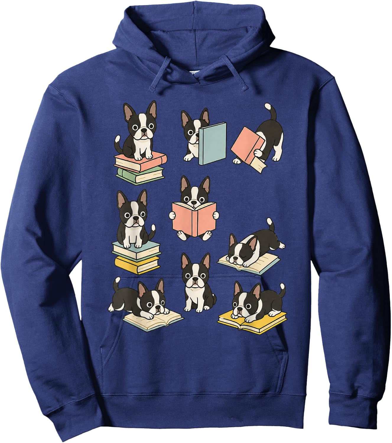 Cute Dog Boston Terrier Reading Book Hoodie - Hoodie | Navy