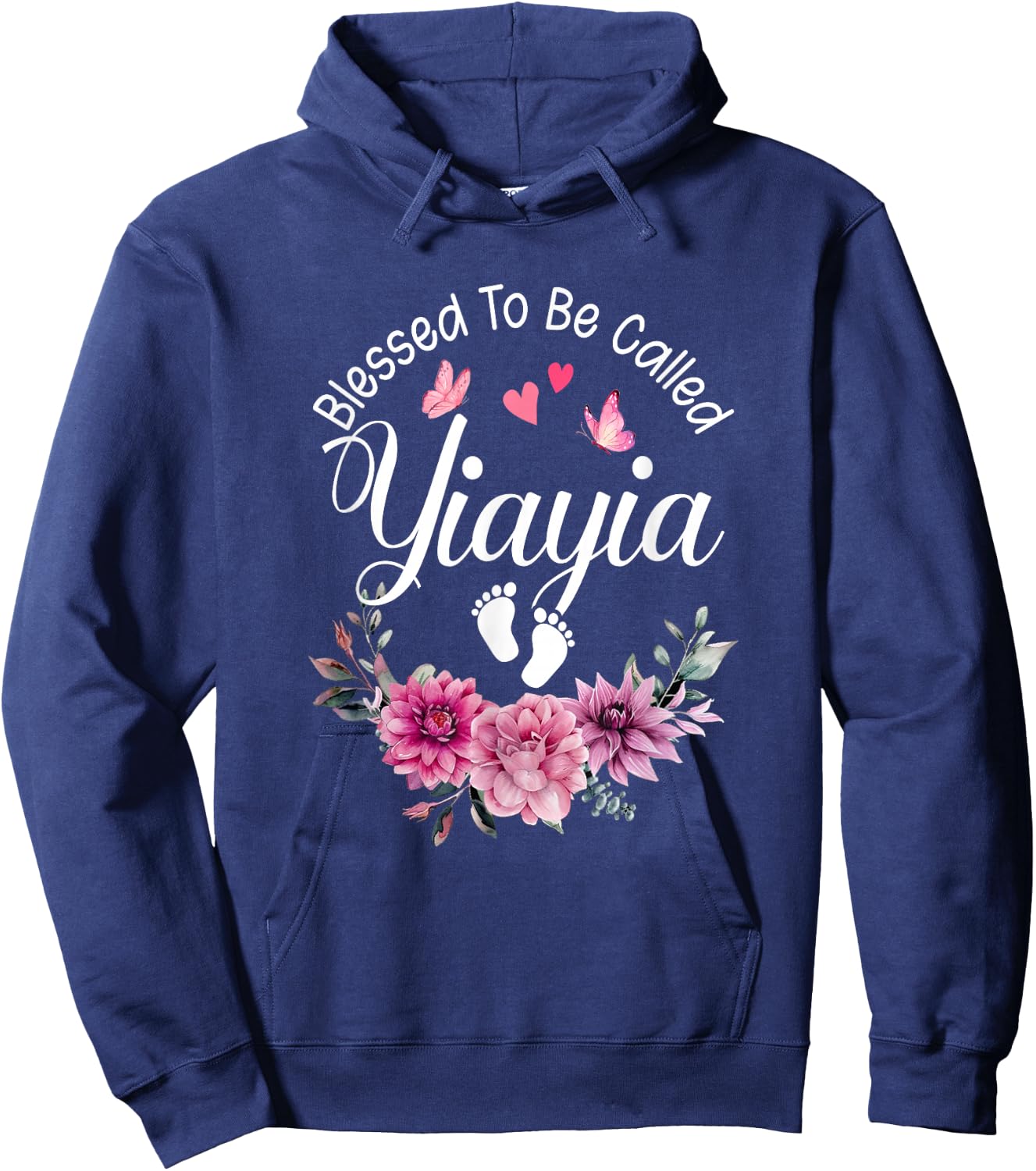 Blessed To Be Called Yiayia Women Floral Decor Yiayia Hoodie - Hoodie | Navy