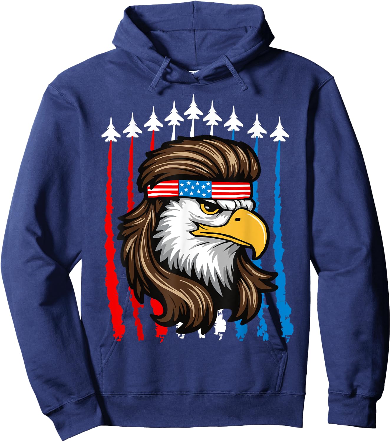 4th Of July Patriotic Bald Eagle Fighter Jet Merica USA Flag Hoodie - Hoodie | Navy