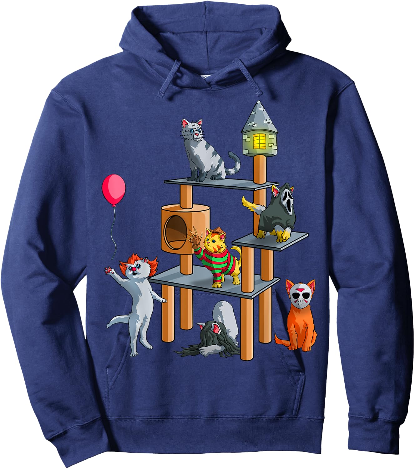 Funny Cat Horror Movies Cute Halloween for Cat Kitty Lovers Hoodie - Hoodie | Navy