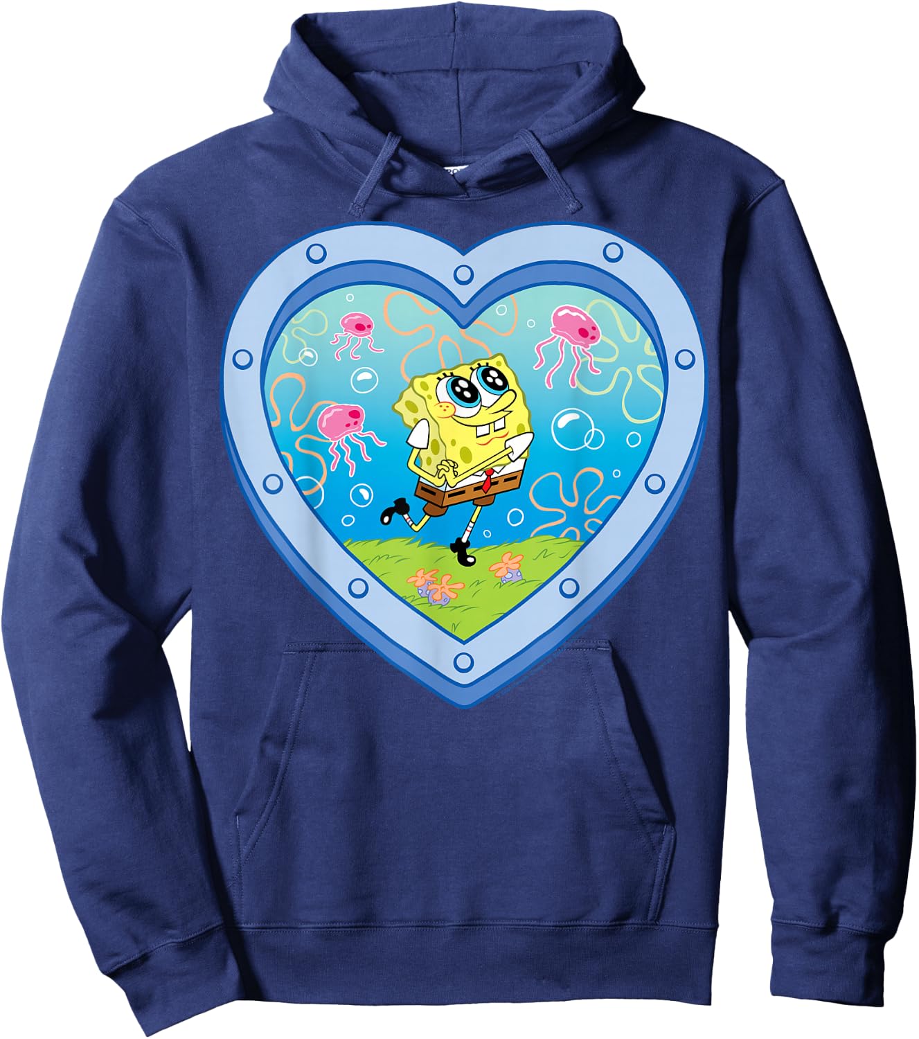 SpongeBob SquarePants - Smiling with Jellyfish Heart Window Hoodie - Hoodie | Navy