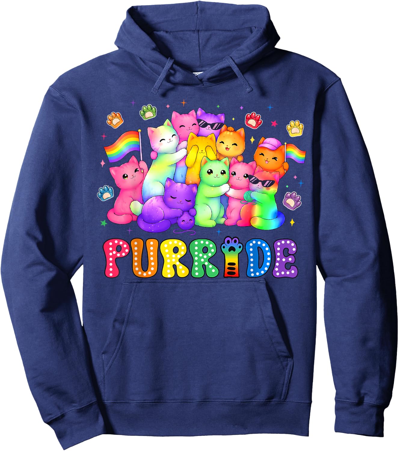 Cute Cat Pride Purride Rainbow LGBT Lovers Men Women Kid Hoodie - Hoodie | Navy