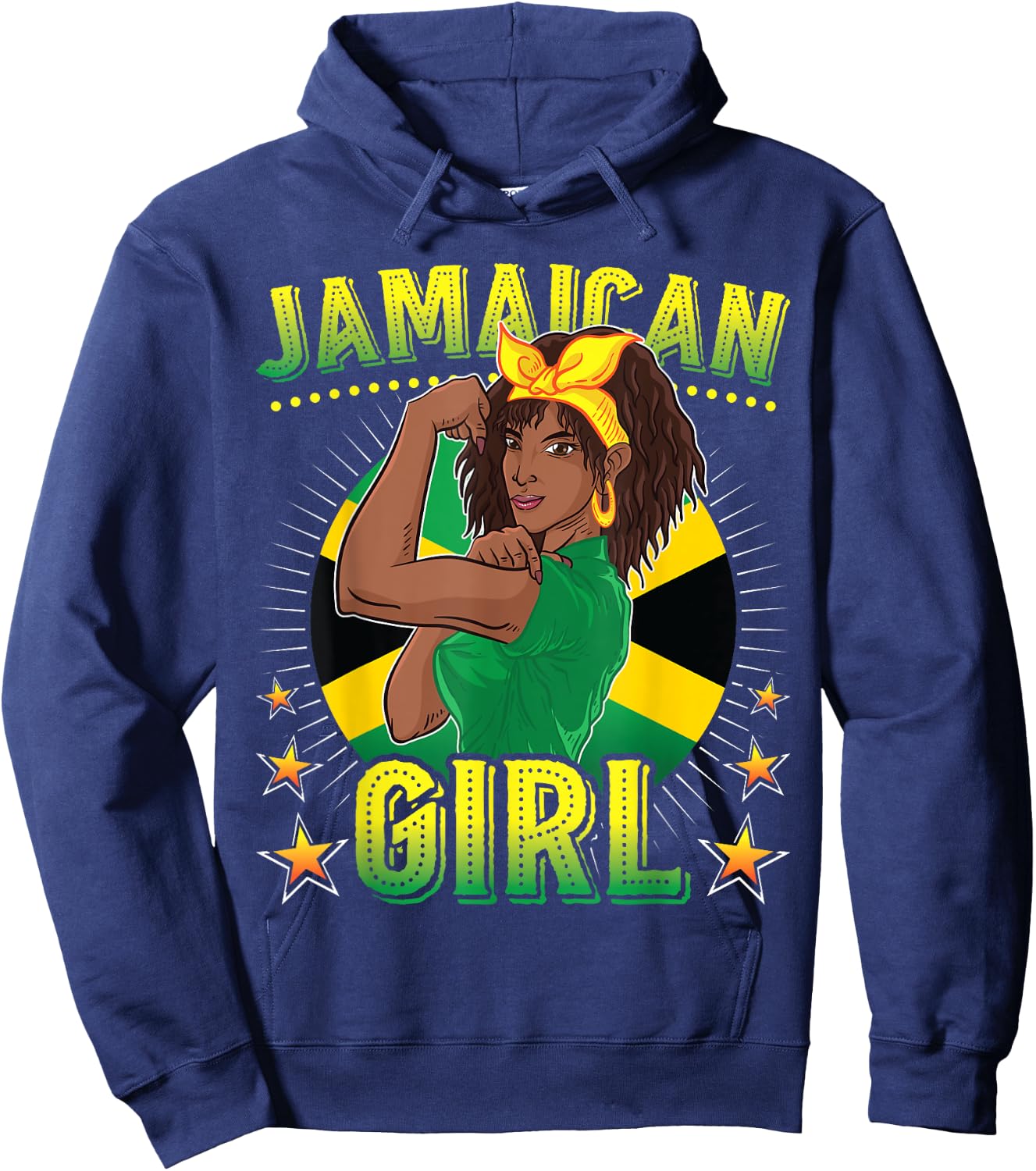 Jamaican Girl Queen Empress Rastafari Reggae Jamaica Flag Hoodie - Hoodie | Navy