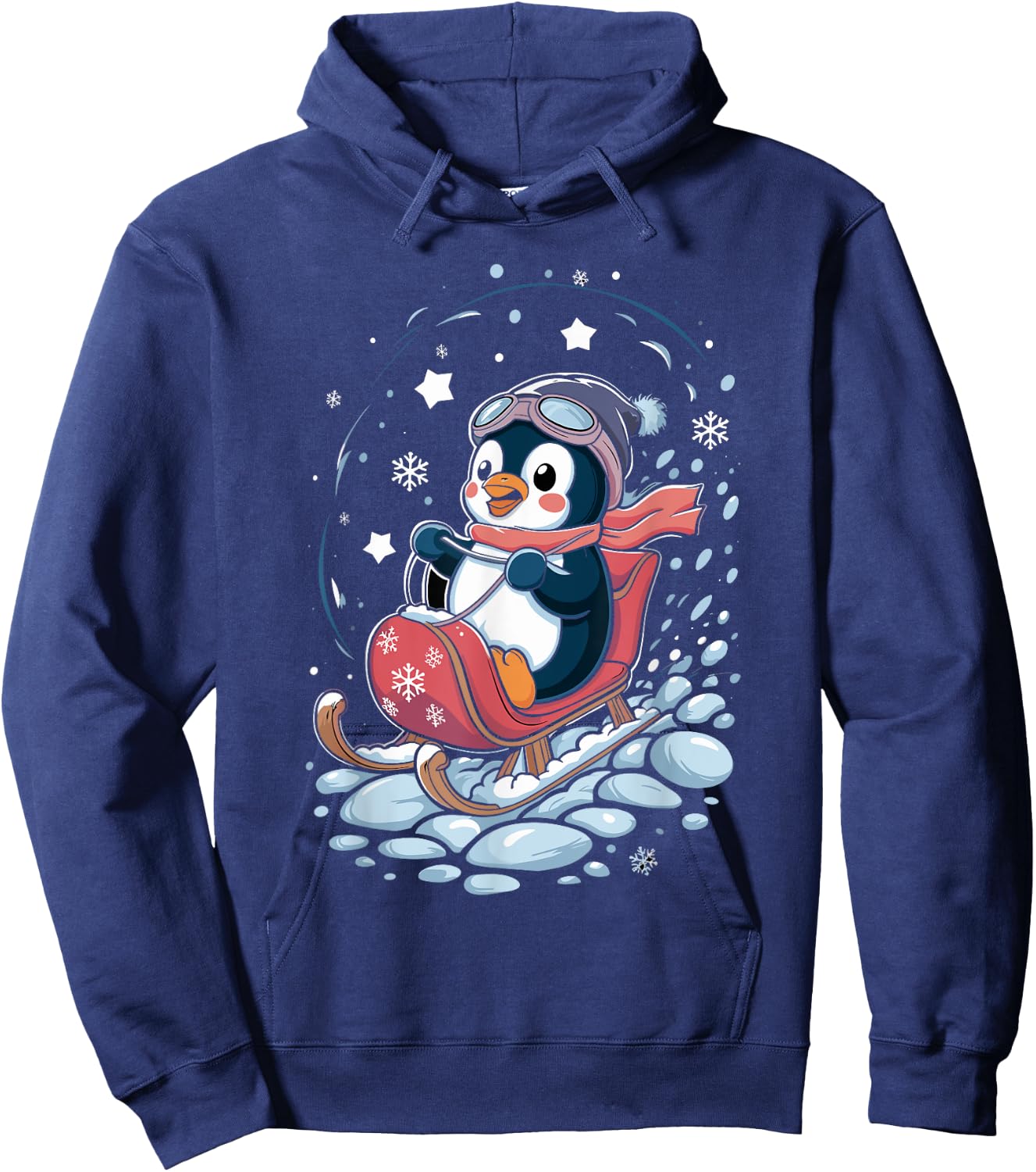 Penguin Snow Sledding Winter Cute Animal Sleigh Sled Hoodie - Hoodie | Navy
