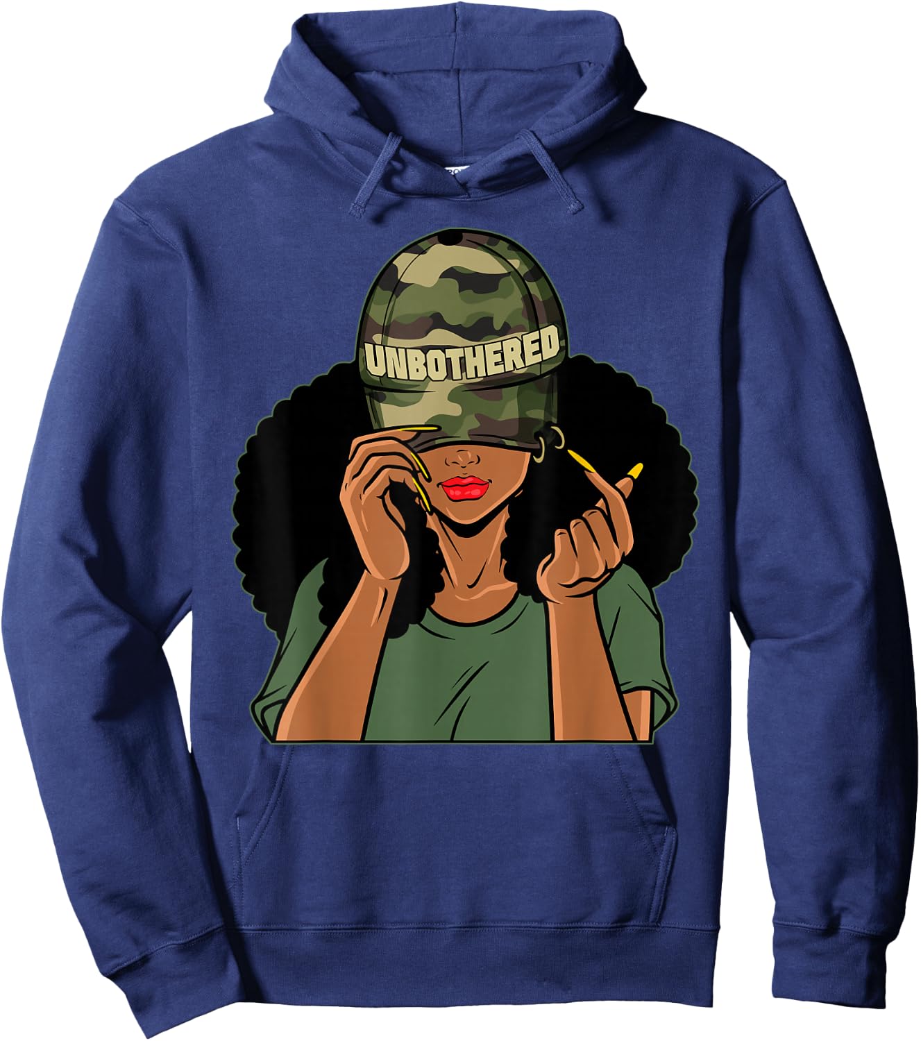 Unbothered Black Girl Camoflauge Afro Woman Black Queen Hoodie - Hoodie | Navy