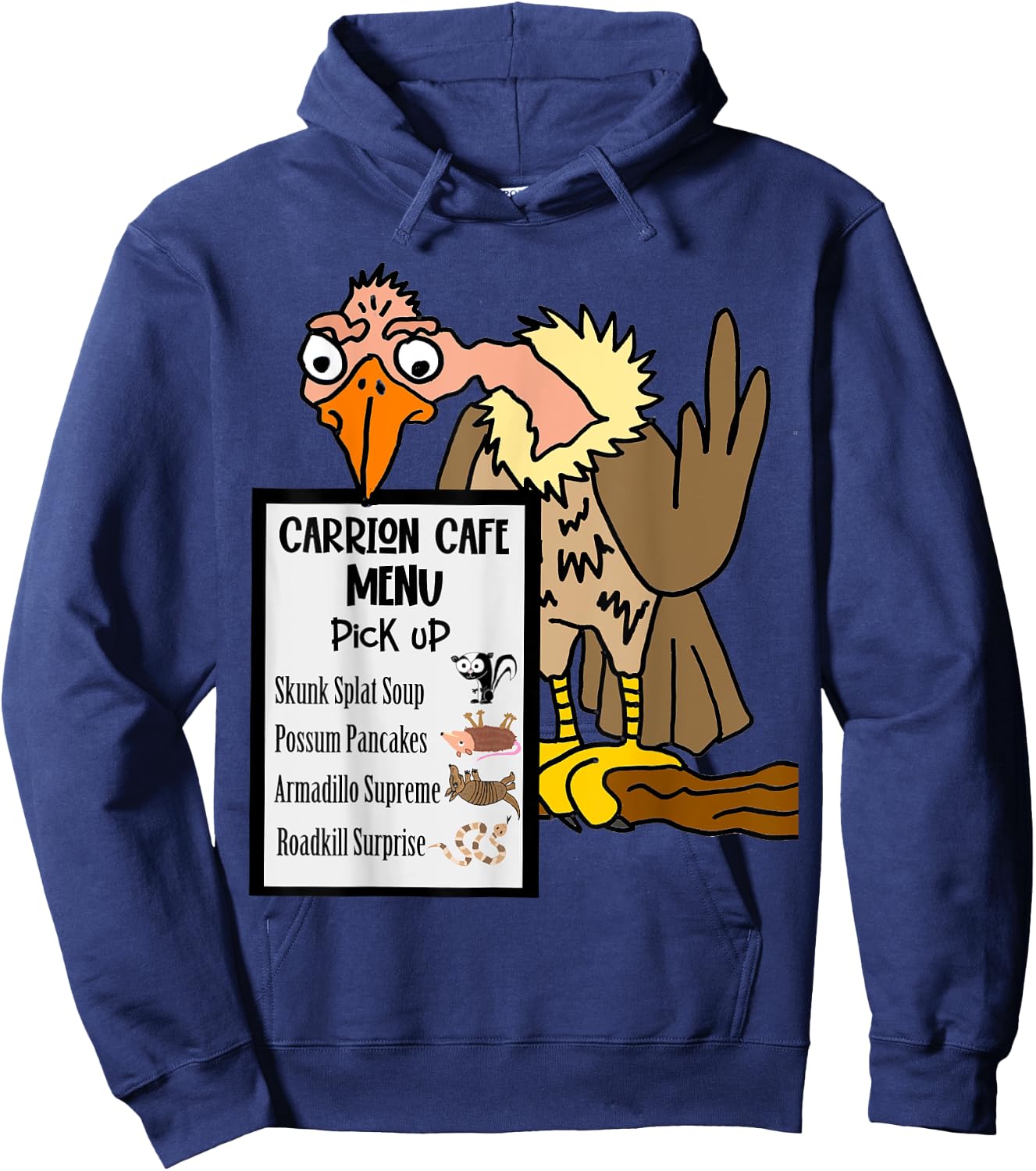 Smileteesfunny Funny Buzzard with Road-kill Menu Hoodie - Hoodie | Navy