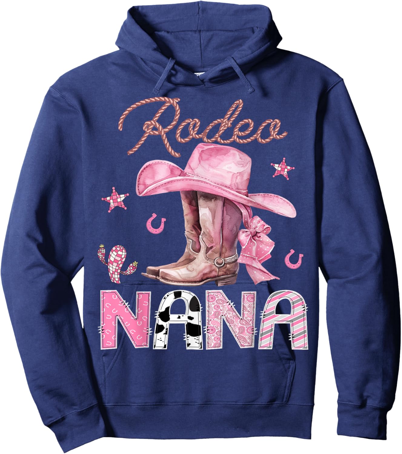 Rodeo Nana Pink Boots Coquette CowGirl Birthday Party Hoodie - Hoodie | Navy