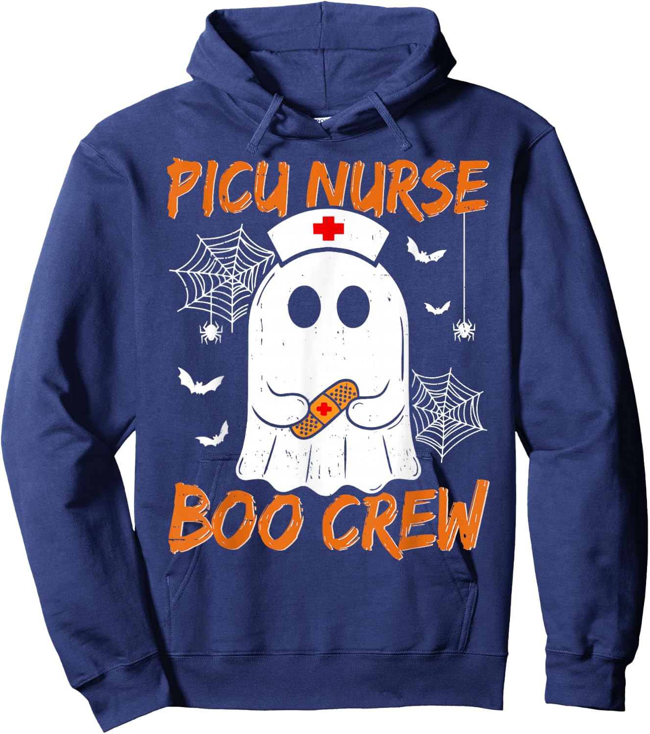 Groovy PICU Nurse Boo Crew Nurse Funny Ghost Halloween Nurse Hoodie - Hoodie | Navy