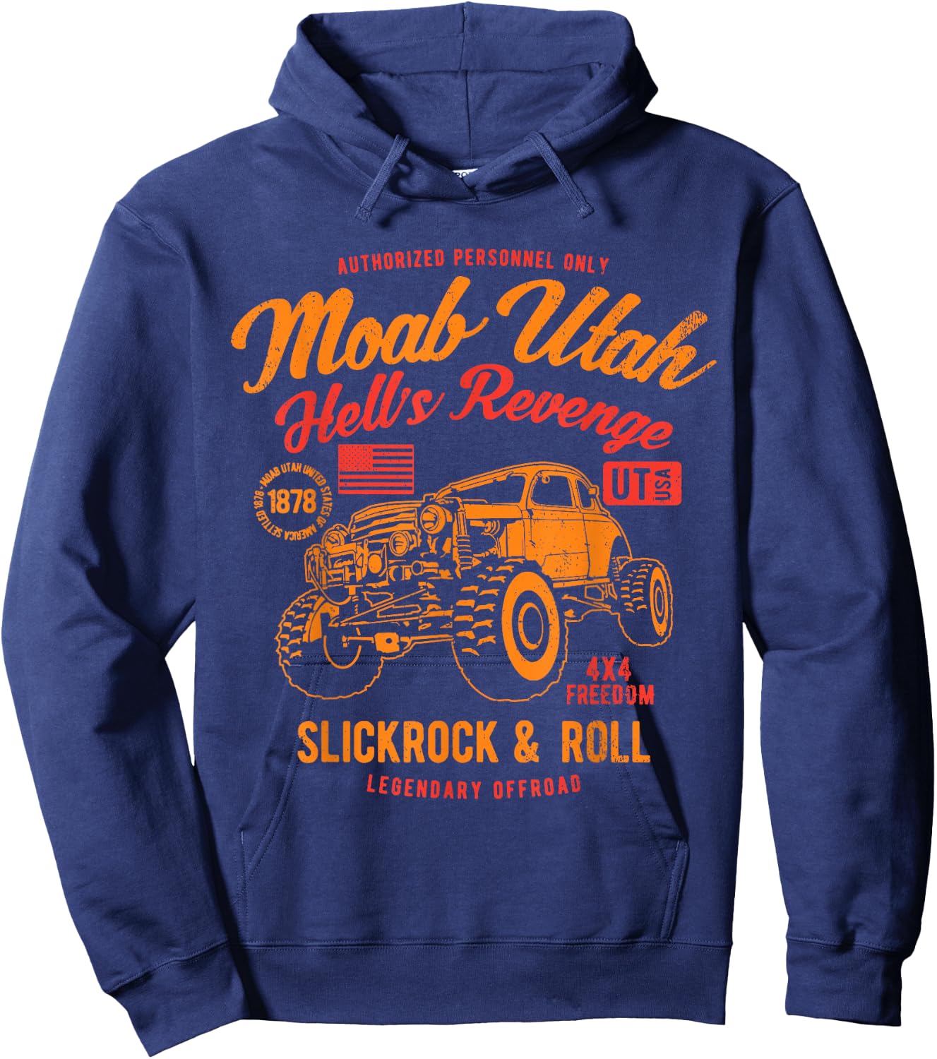 Moab Utah Hells Revenge 4x4 Vintage Distressed Style Design Hoodie - Hoodie | Navy