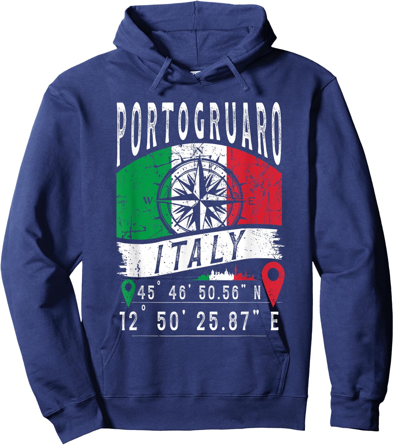 Portogruaro Italy Flag Italia GPS Coordinates Of Portogruaro Hoodie - Hoodie | Navy