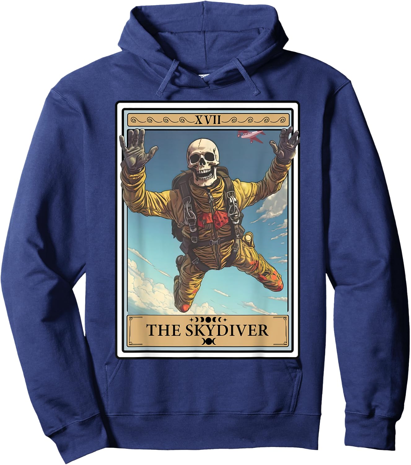 Skydiver Skydiving Tarot Card Skeleton Parachuting Funny Hoodie - Hoodie | Navy