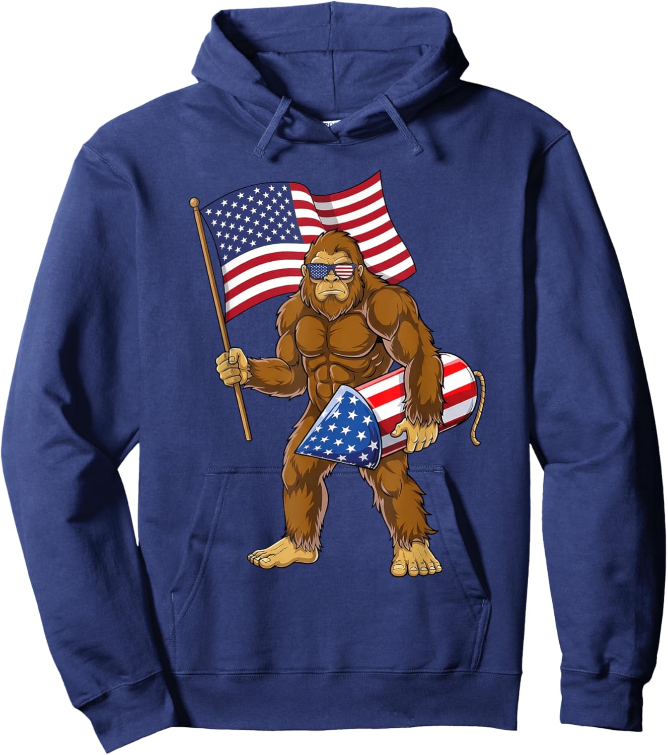 4th of July Bigfoot Sasquatch Fireworks America Patriotic Hoodie - Hoodie | Navy