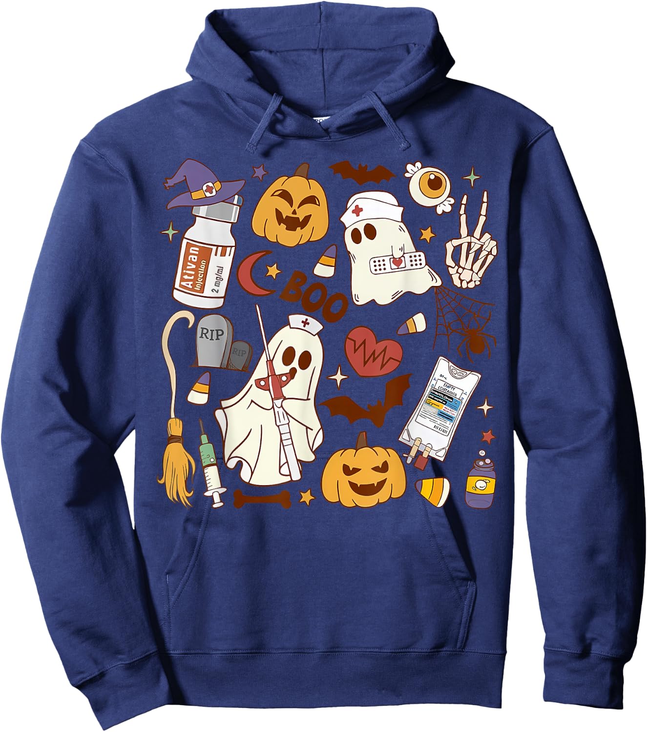 Cardiology Nurse Boo Crew Spooky Cardiac Nursing Halloween Hoodie - Hoodie | Navy