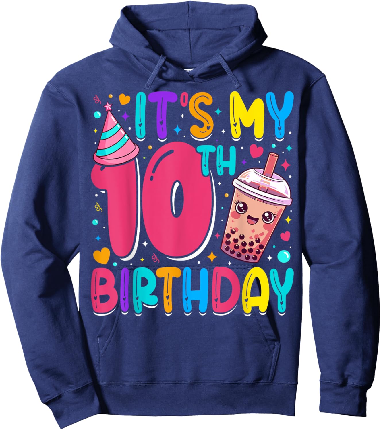 It's My 10th Birthday Bubble Boba Tea Party 10 Year Old Girl Hoodie - Hoodie | Navy