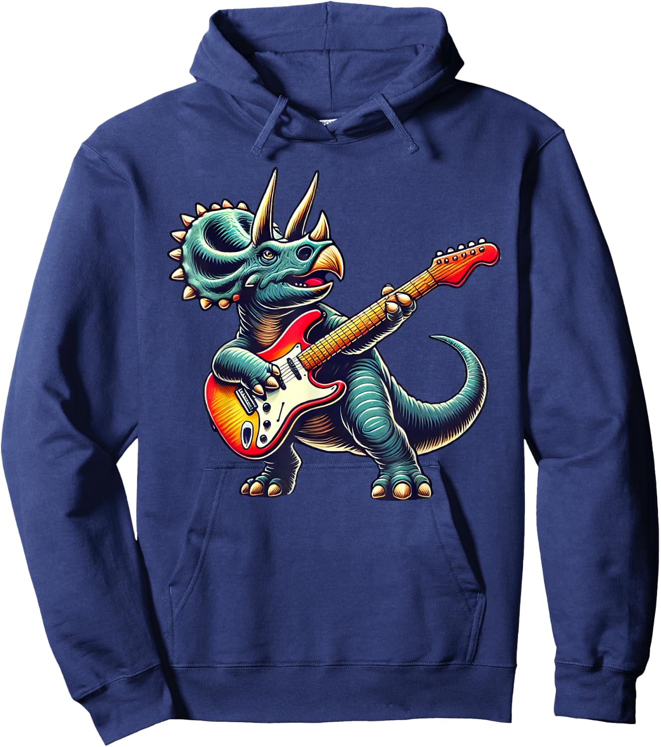 Triceratops Dinosaur Playing Guitar Musician Music Hoodie - Hoodie | Navy