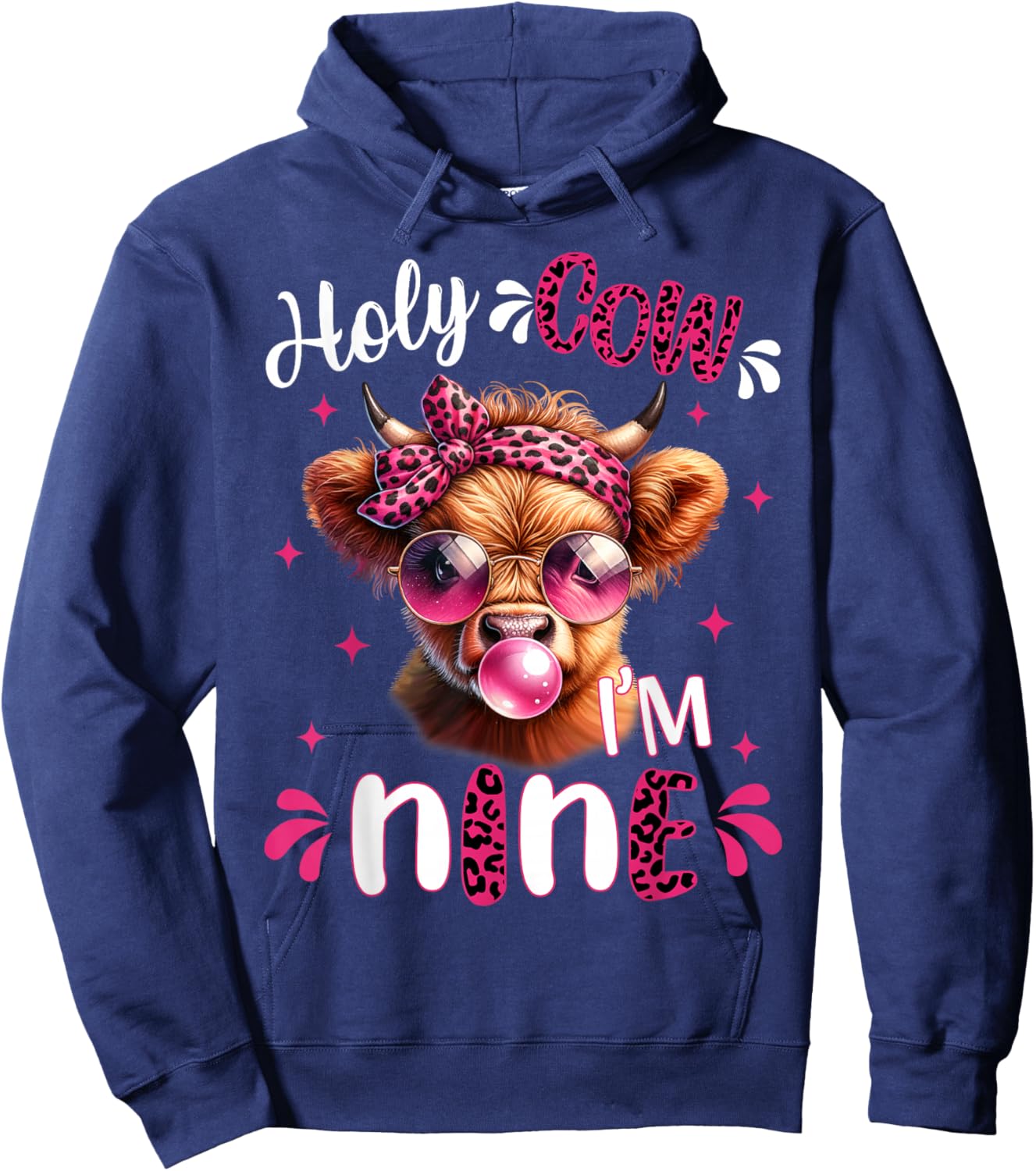 I'm Nine Years Old Girl It's My 9th Birthday Highland Cow Hoodie - Hoodie | Navy