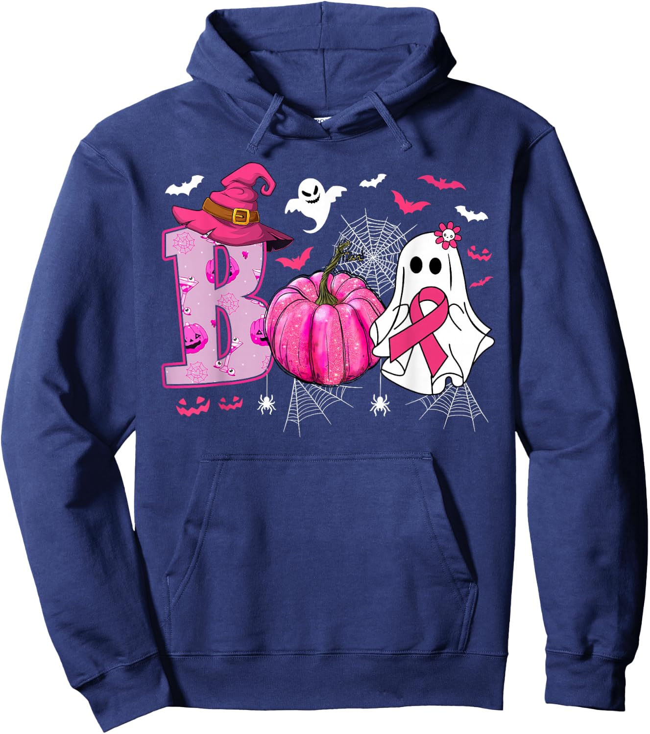 Breast Cancer Awareness Boo Ghost Halloween Women Kids Hoodie - Hoodie | Navy