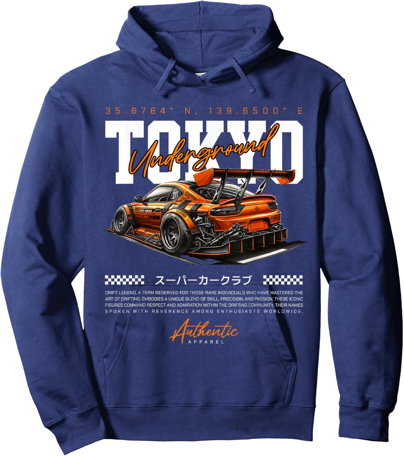 Cool Retro Vintage Japanese JDM Tokyo Japan Drift Race Car Hoodie - Hoodie | Navy