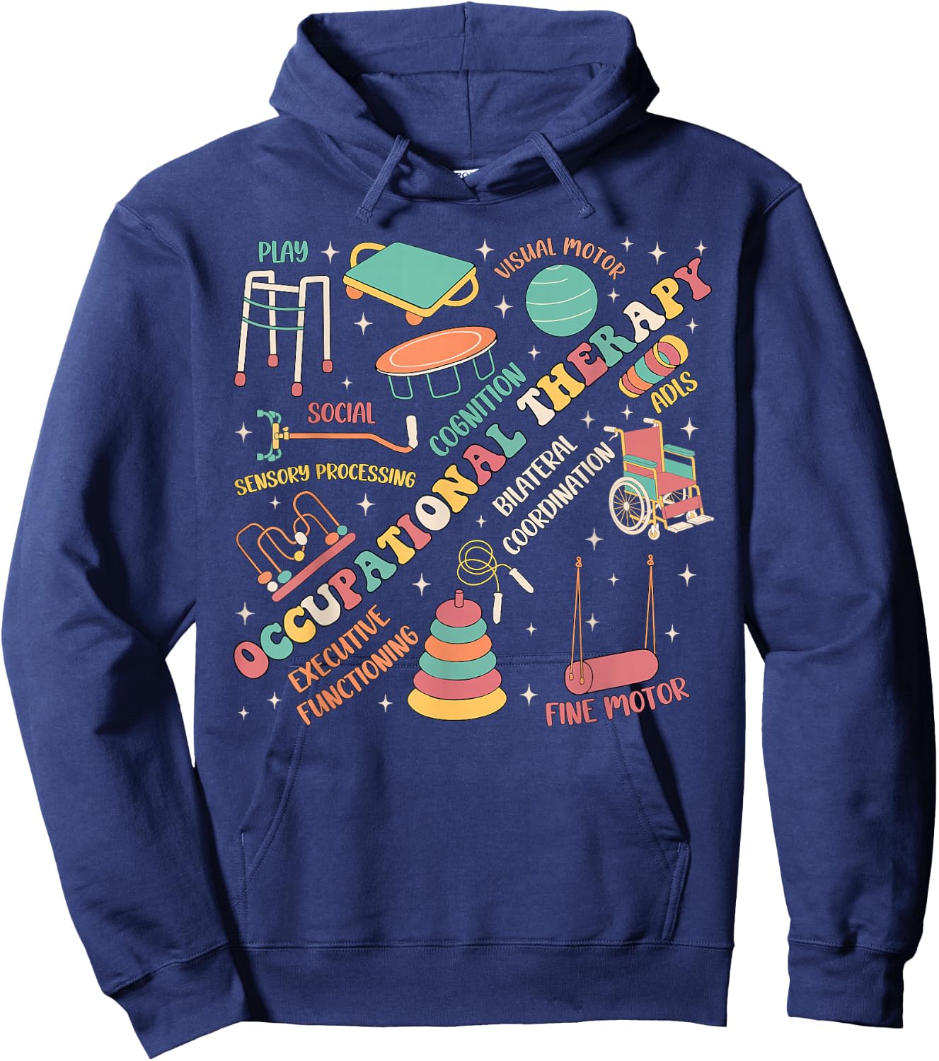 Occupational Therapy OT Therapist Month OTA Groovy Retro Hoodie - Hoodie | Navy