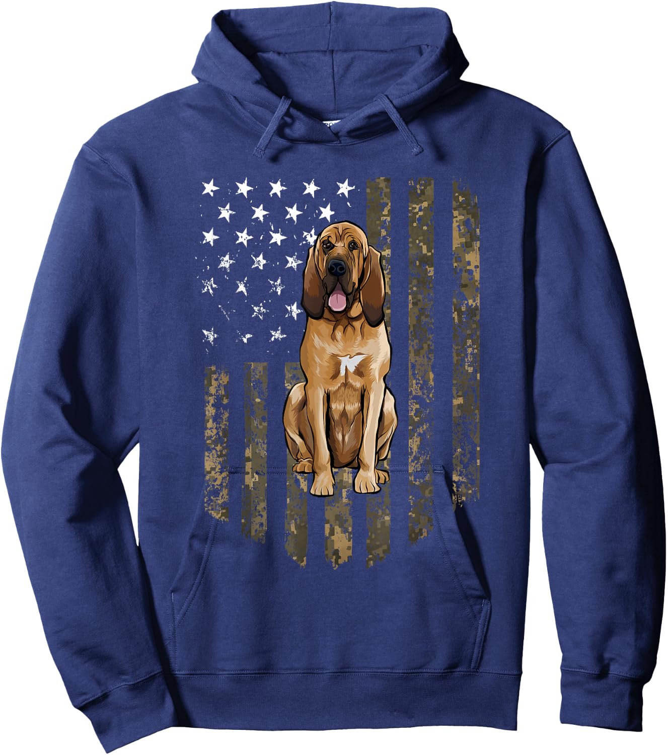 Camo American Flag Bloodhound 4th of July USA Hoodie - Hoodie | Navy