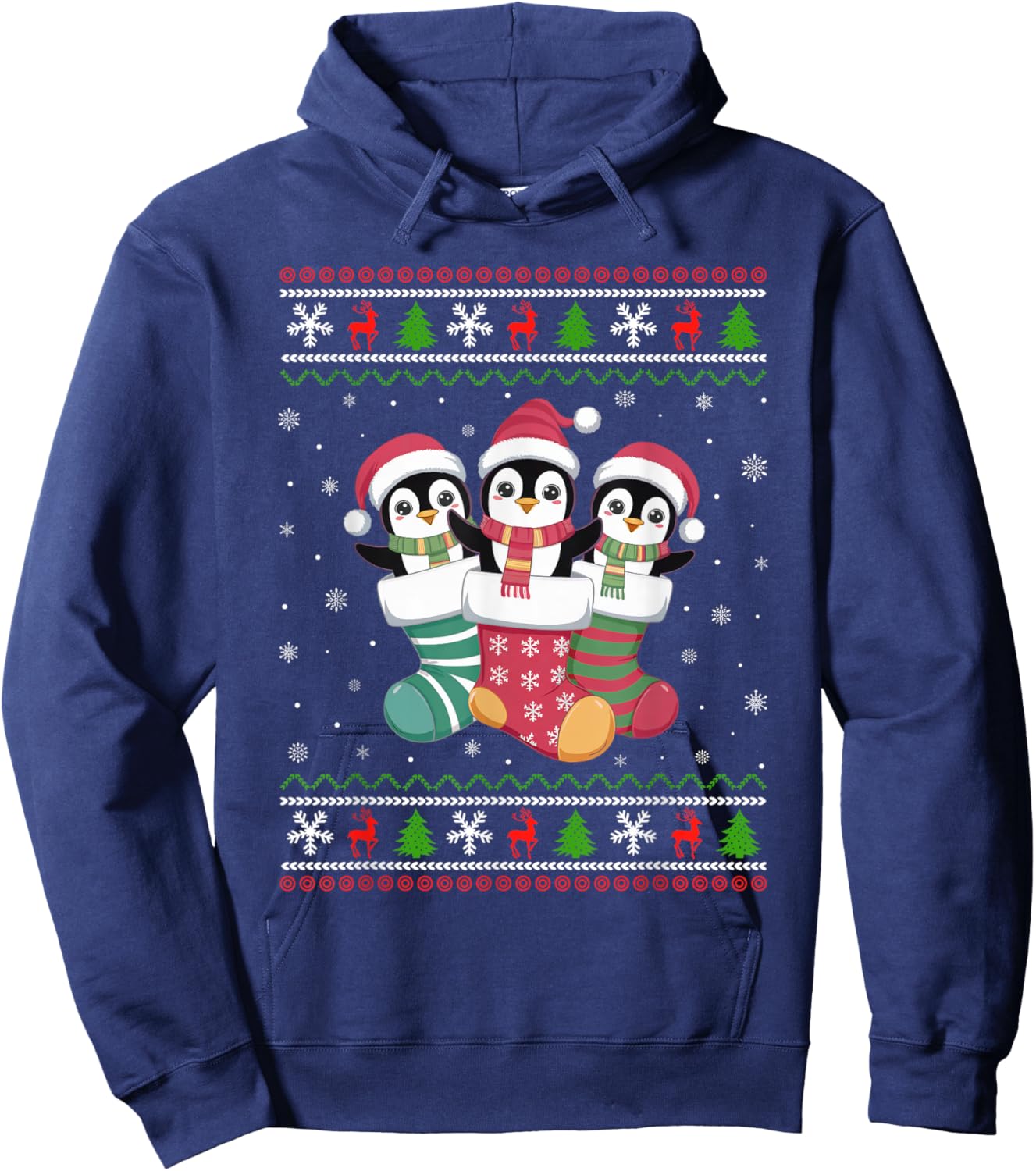Ugly Xmas Sweater Penguin In Christmas Socks Hoodie - Hoodie | Navy