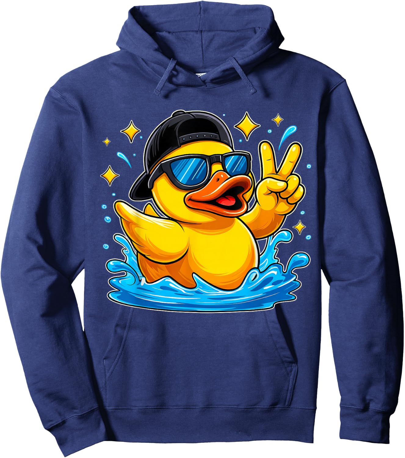 Funny Peace Sign Yellow Rubber Duck Sunglasses Kids Boys Hoodie - Hoodie | Navy