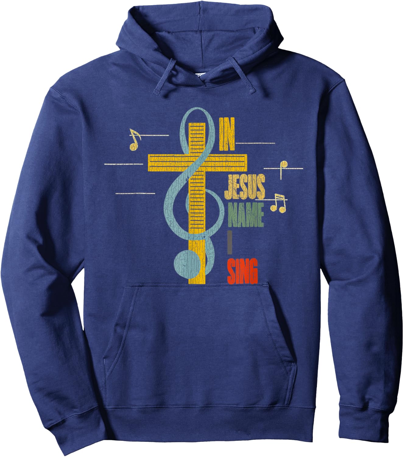 Vintage In Jesus Name I Sing Music Note Cross Hoodie - Hoodie | Navy