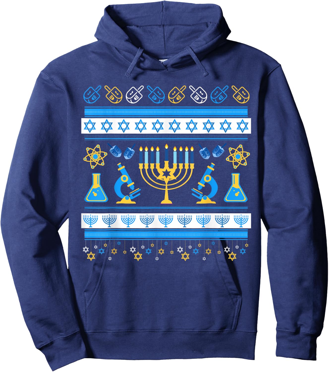 Science Laboratory Ugly Hanukkah Sweater | Dreidel | DNA Hoodie - Hoodie | Navy
