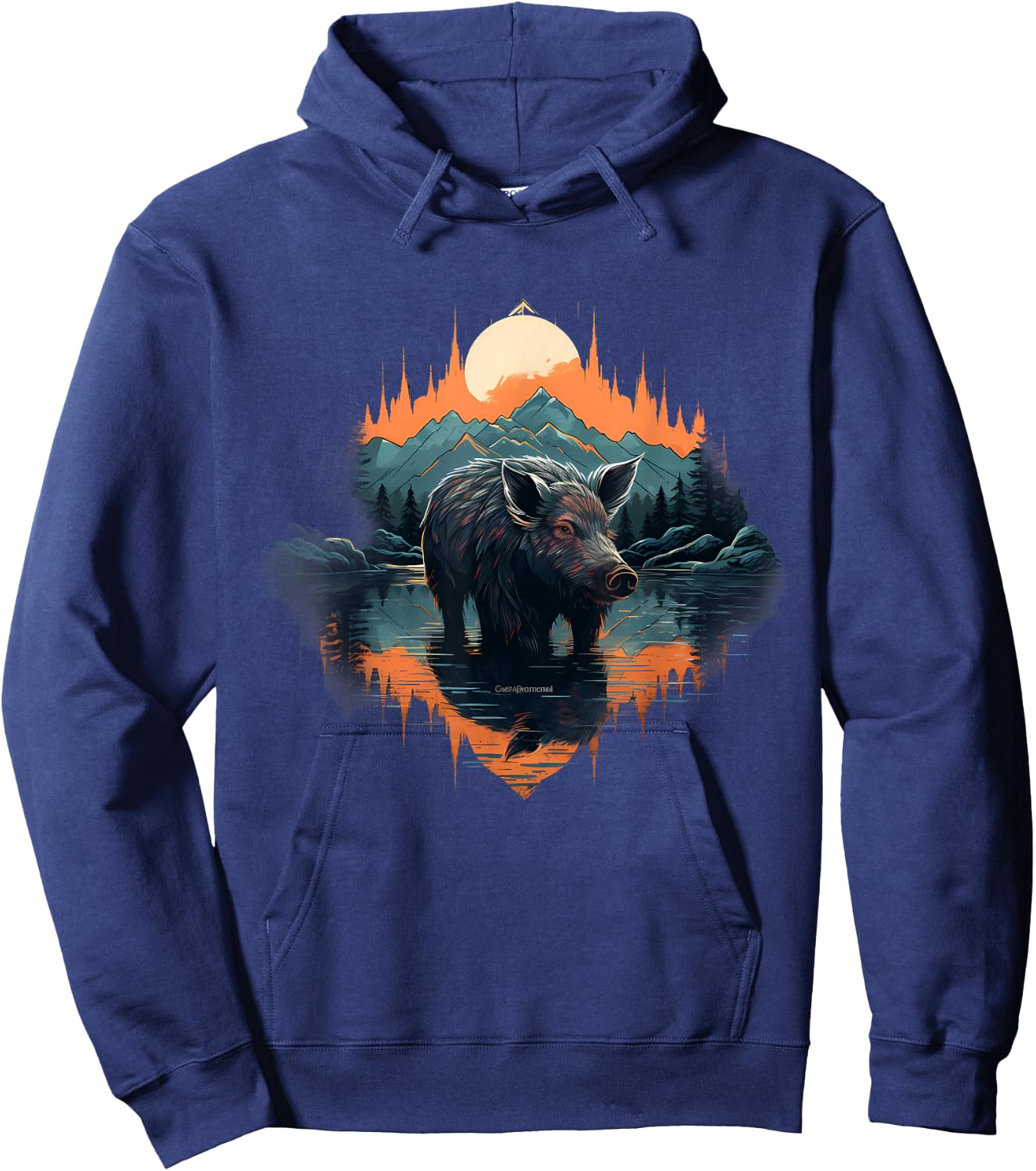 Wild Boar Colorful Landscape Nature Forest Animal Lovers Hoodie - Hoodie | Navy