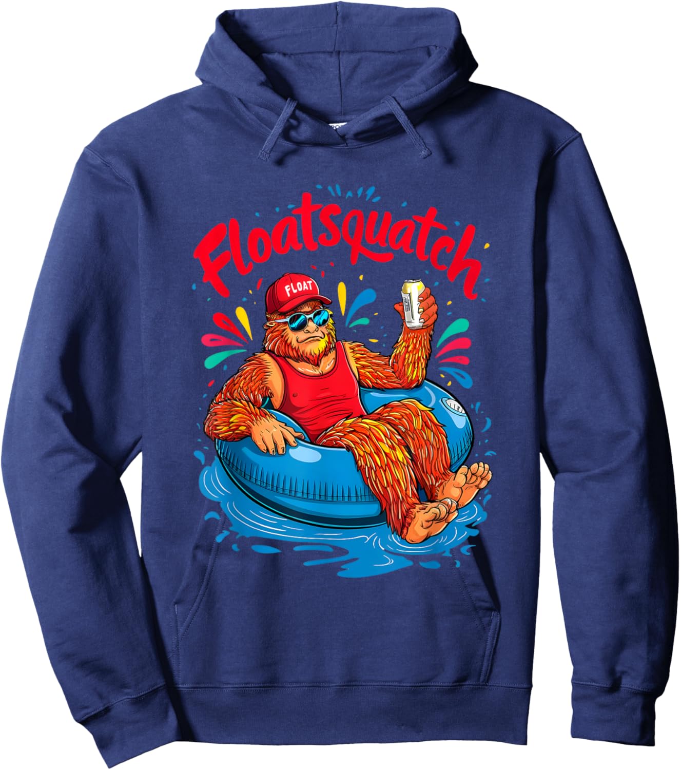Funny Bigfoot or Sasquatch Summer Float Trip River Tubing Hoodie - Hoodie | Navy