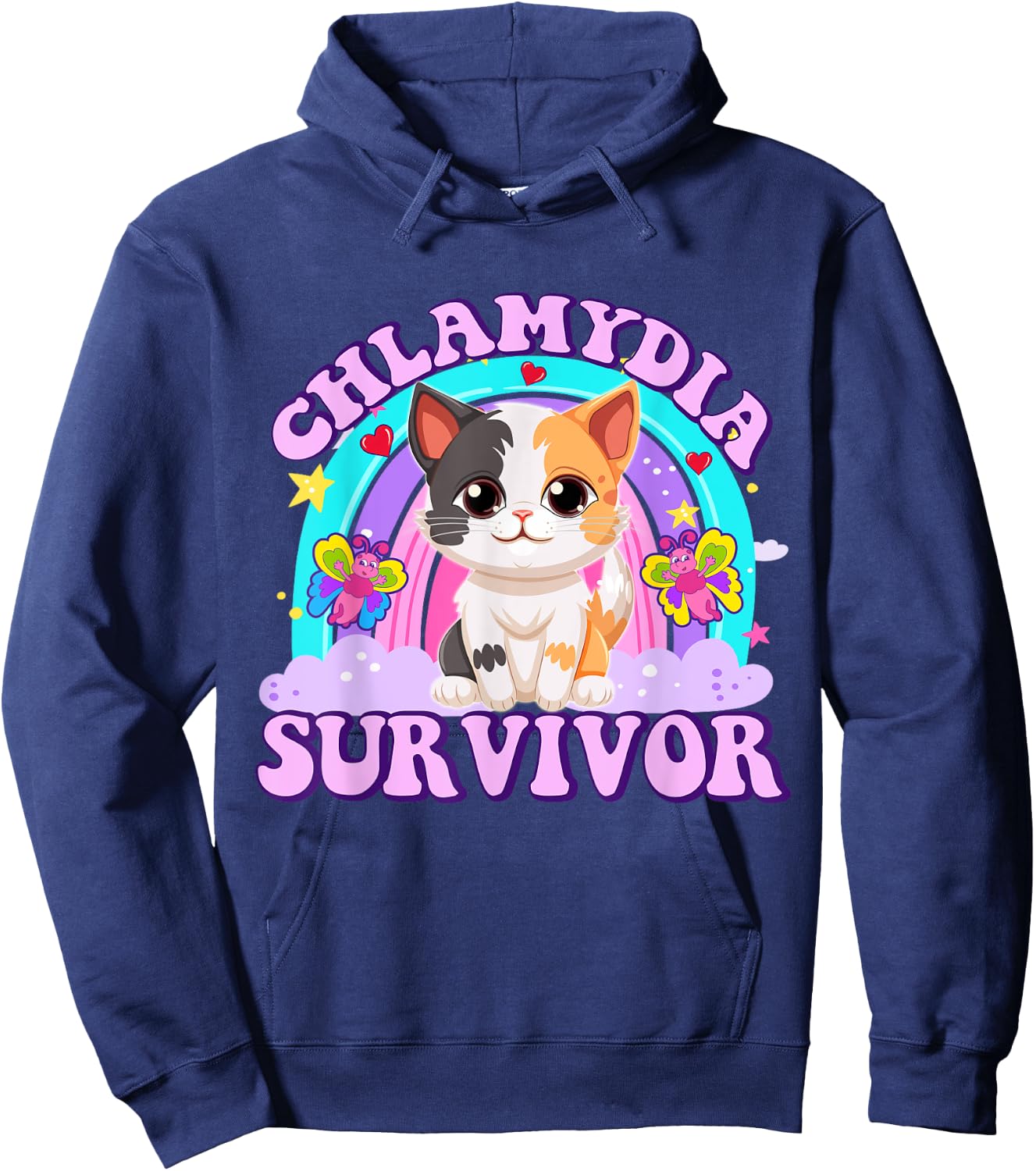 Chlamydia Survivor Cat Meme Funny Shirts Adult Humor Hoodie - Hoodie | Navy