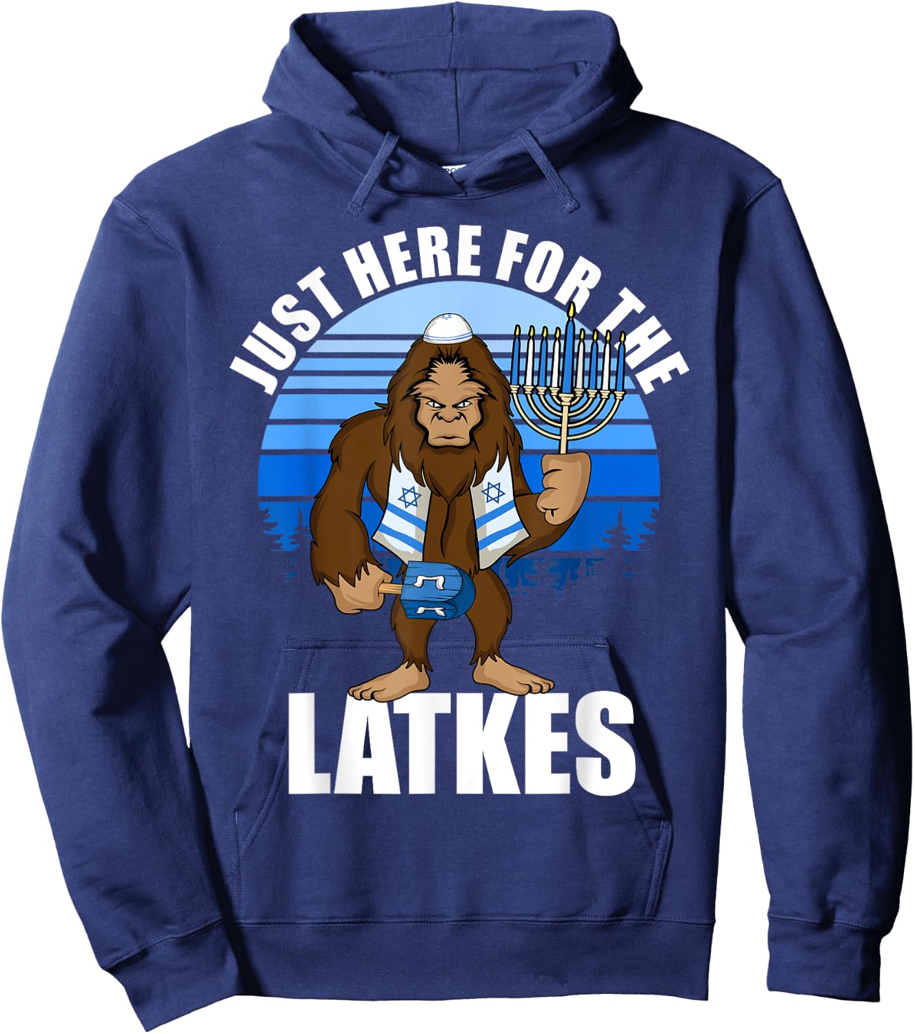 Just Here For The Latkes Hanukkah Bigfoot Boy Men Hoodie - Hoodie | Navy