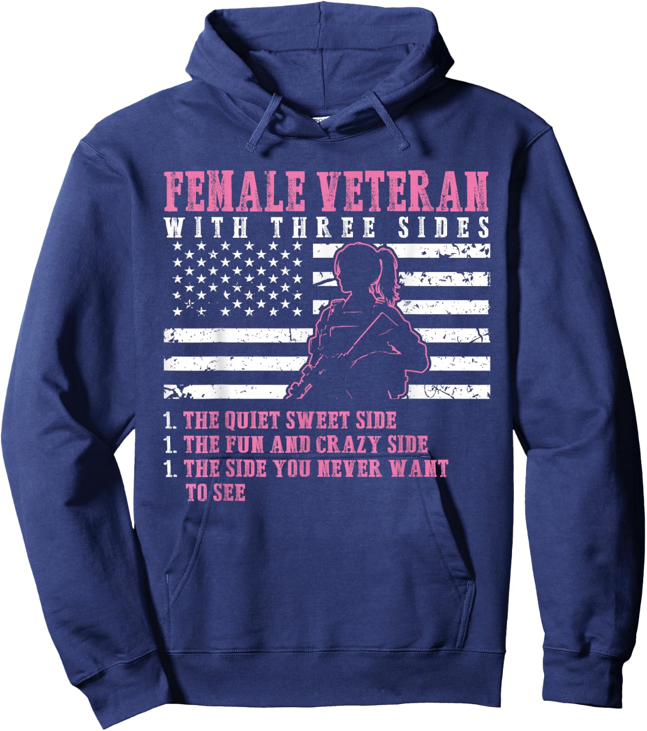 Female Veteran With Three Sides - Woman Veterans Hoodie - Hoodie | Navy
