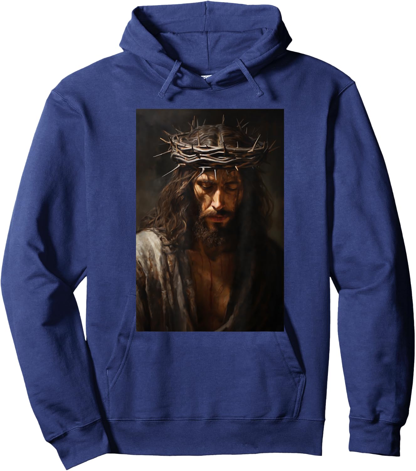 Vintage Jesus Christ Wearing Crown Of Thorns In Prayer Hoodie - Hoodie | Navy