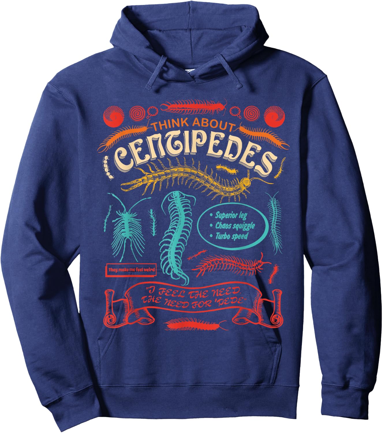 THINK ABOUT CENTIPEDES Superior leg Chaos squiggle Turbo Hoodie - Hoodie | Navy