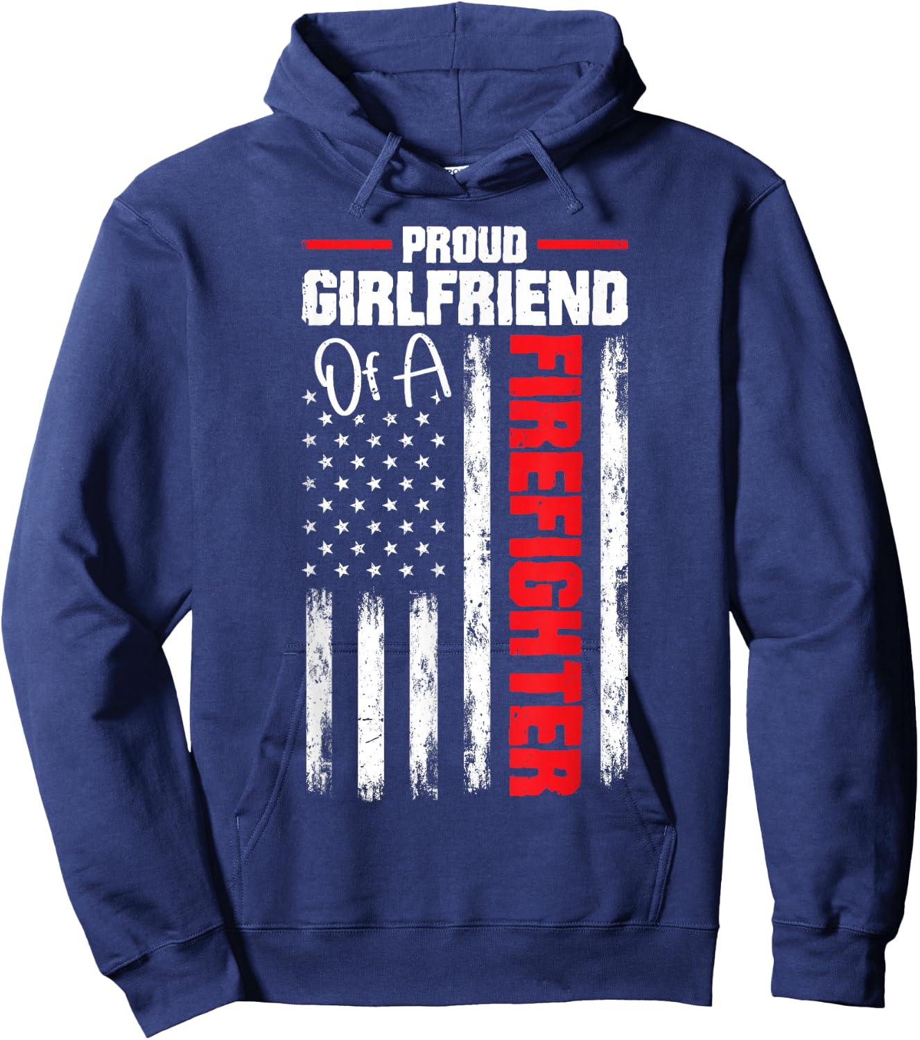 USA Flag Proud Girlfriend of Firefighter Novelty Hoodie - Hoodie | Navy