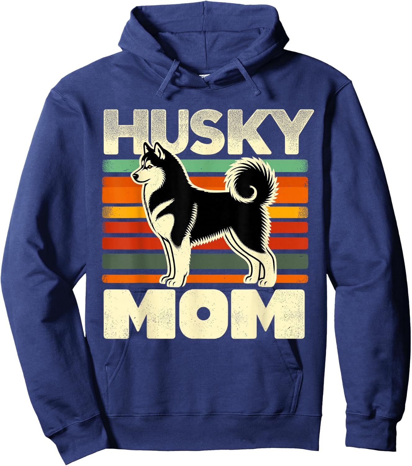 Retro Husky Mom Dog Mother Pet Siberian Huskies Mama Hoodie - Hoodie | Navy