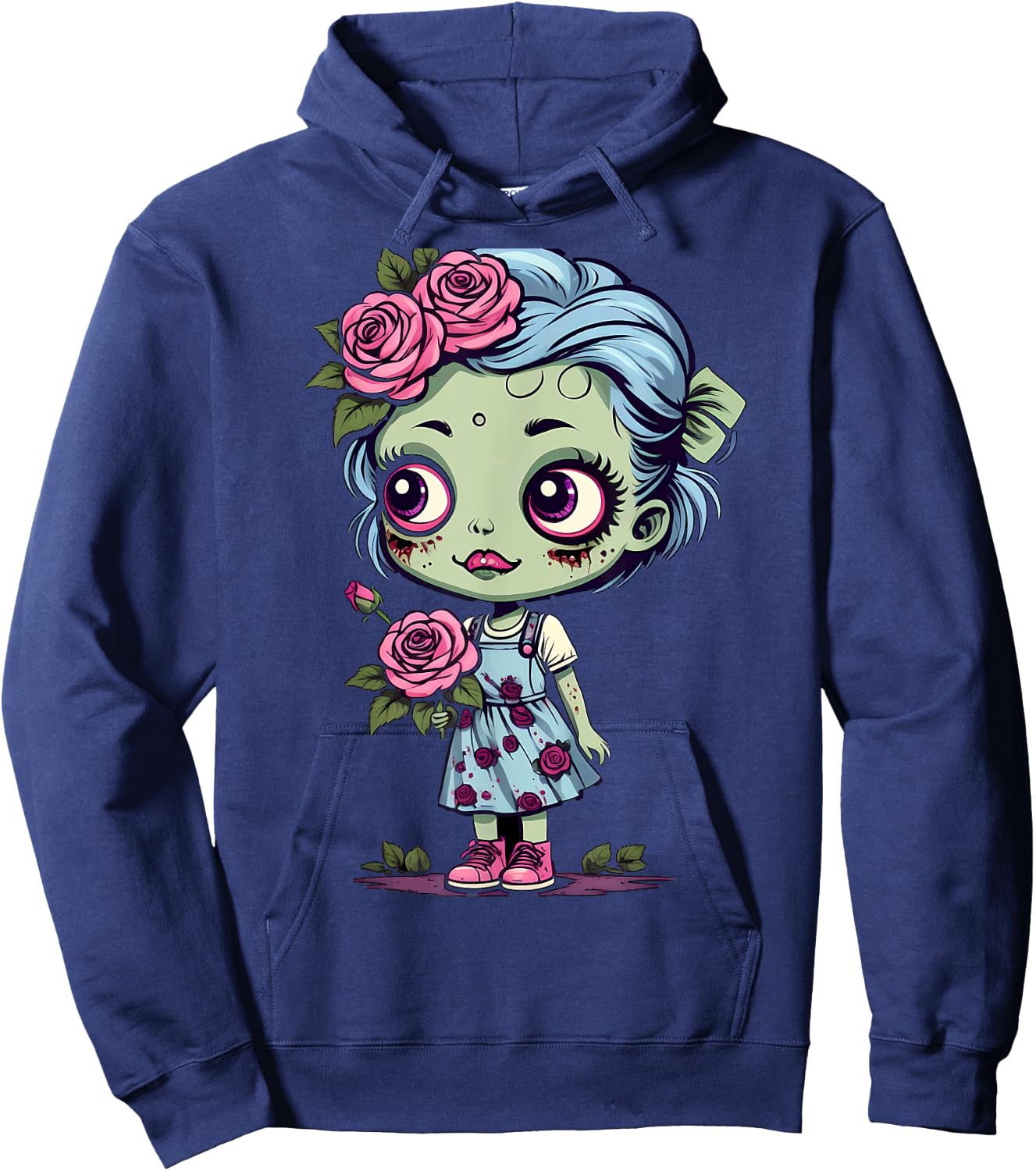 Flowers Zombie Girl Halloween Costume Hoodie - Hoodie | Navy