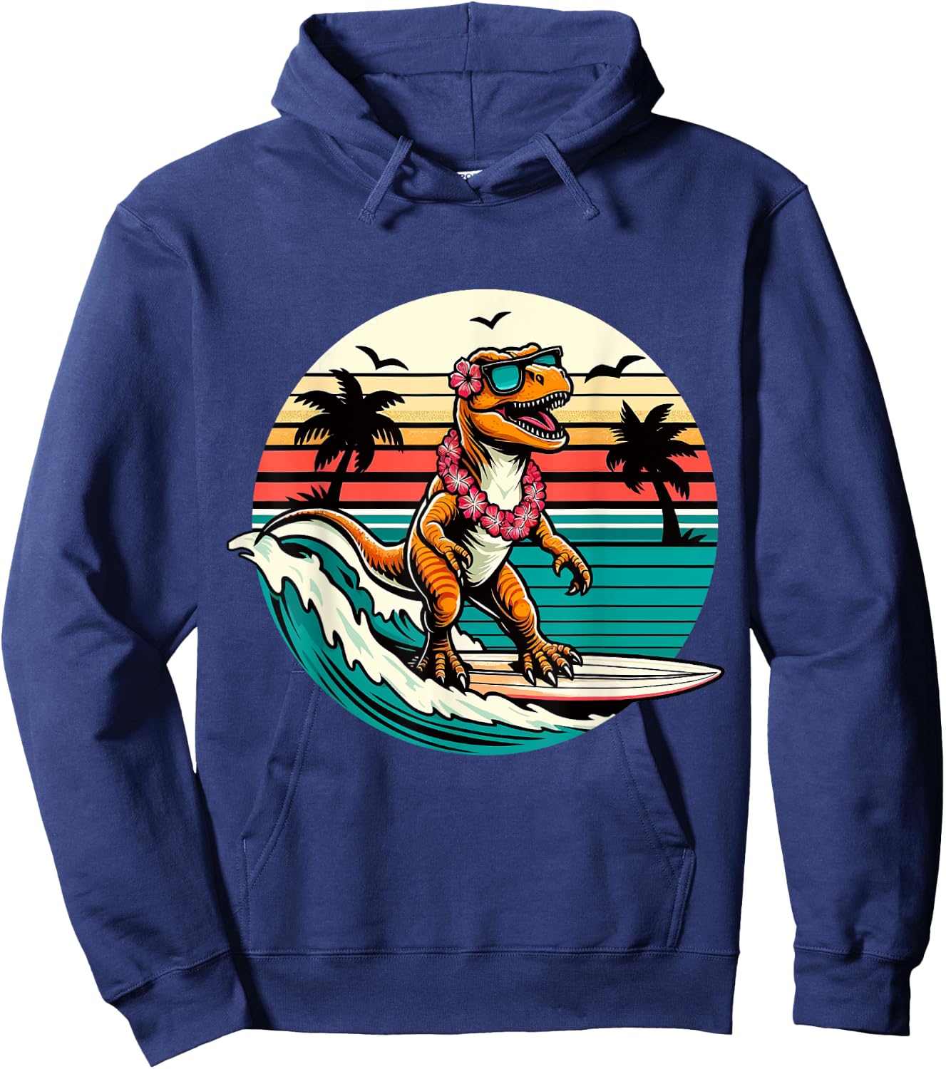 Funny Dinosaur Surfboard Beach Summer Surfing Trex Hawaiian Hoodie - Hoodie | Navy