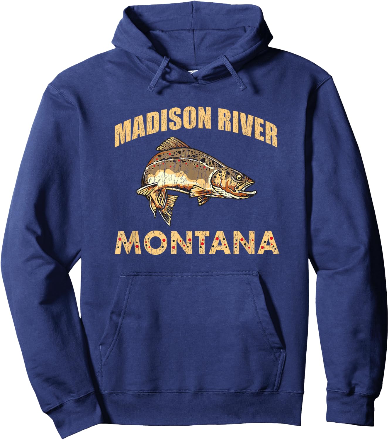 Madison River Montana Brown Trout Fly Fishing Trip Gift Hoodie - Hoodie | Navy
