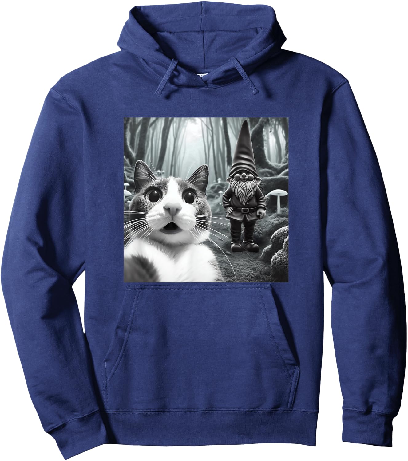 Funny Cat Selfie with Gnome Halloween Fall Christmas Women Hoodie - Hoodie | Navy