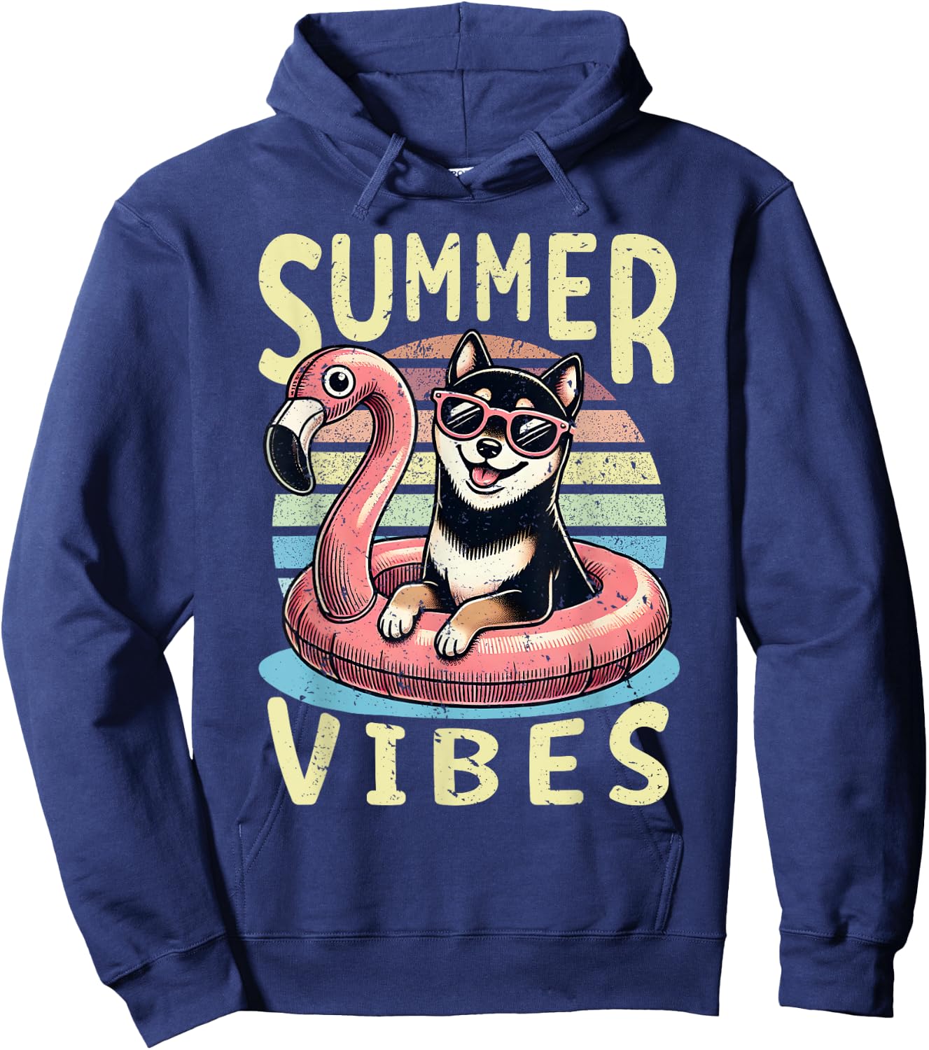 Retro Summer Vibes Black and Tan Shiba Inu Dog Vacation Trip Women Girls Kids Hoodie - Hoodie | Navy
