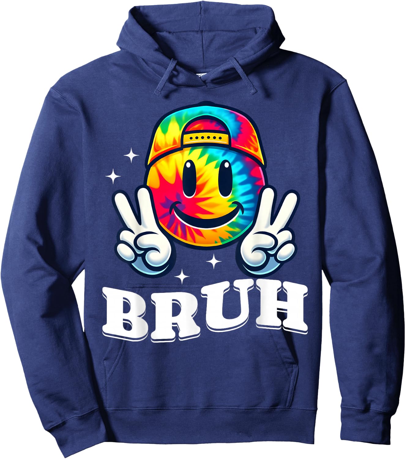 Peace Bruh For Girls Kids Boys Tie Dye Retro Groovy Birthday Hoodie - Hoodie | Navy