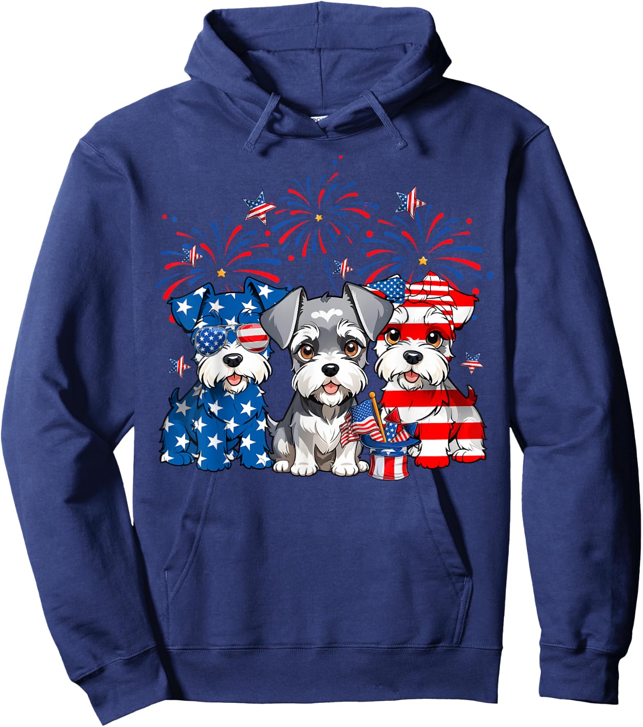 Red White Blue Schnauzer Dog Lovers USA Flag 4th Of July Hoodie - Hoodie | Navy
