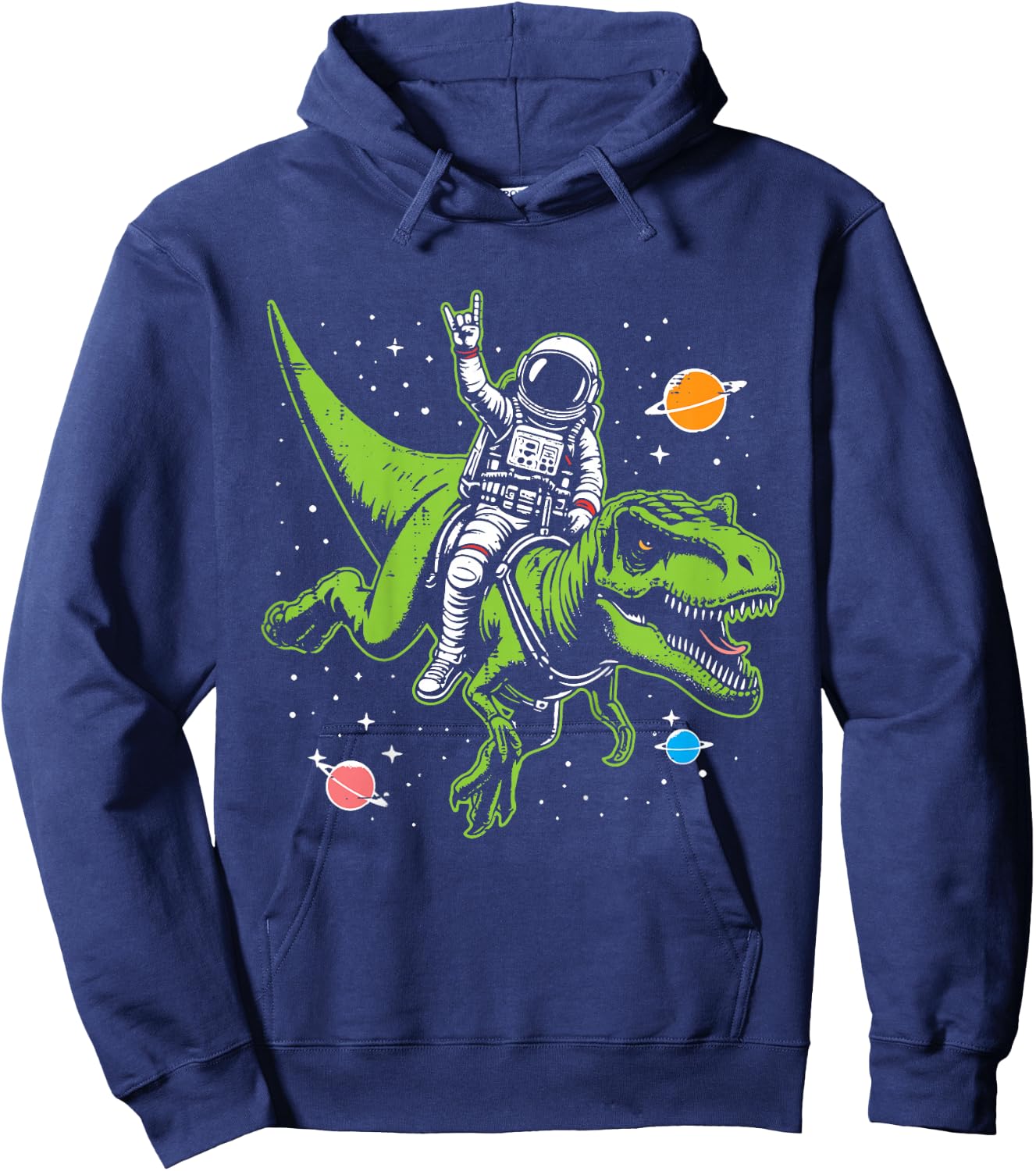 Kids Astronaut On Dino Trex Rock Space Rocker Boys Kids Toddler Hoodie - Hoodie | Navy