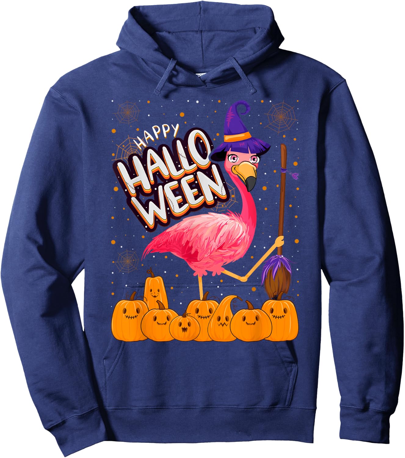 Happy Halloween - Flamingo Lover Witch Hat Pumpkin Halloween Hoodie - Hoodie | Navy
