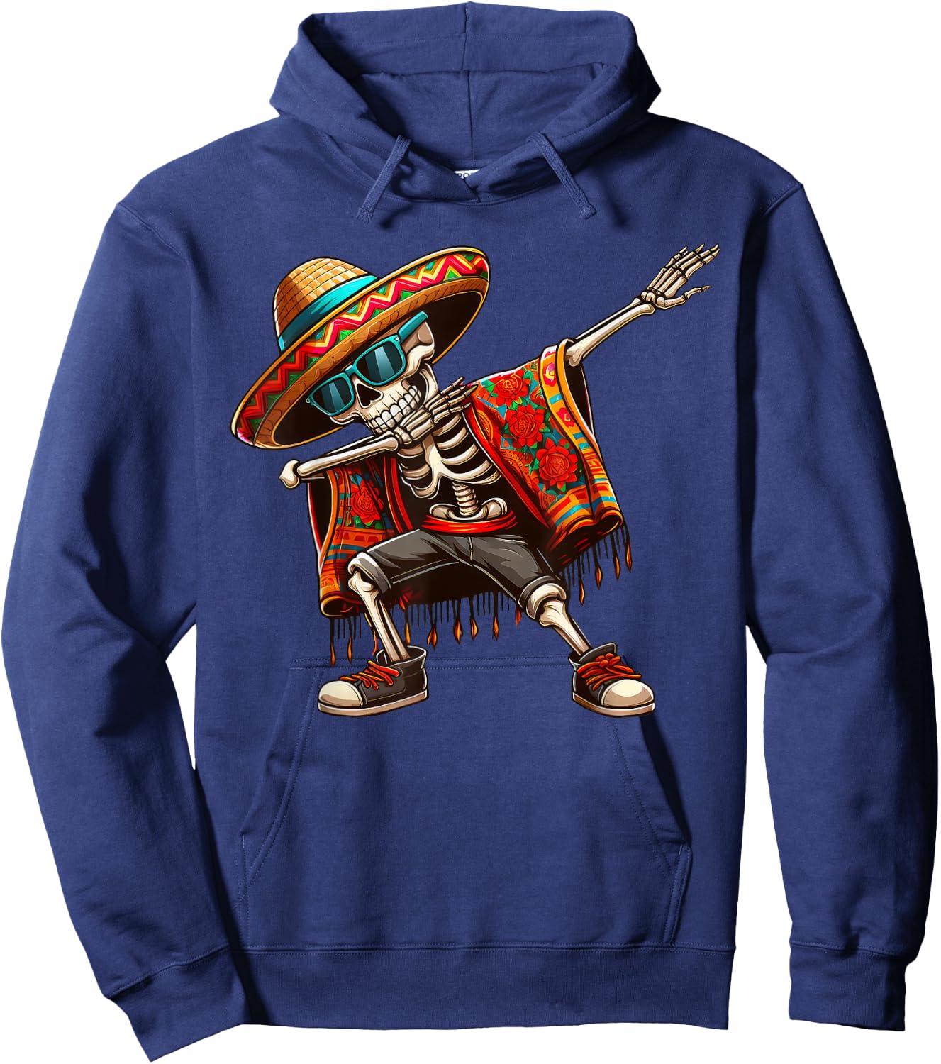 Dabbing Skeleton Sombrero Poncho Cinco De Mayo Mexican Funny Hoodie - Hoodie | Navy