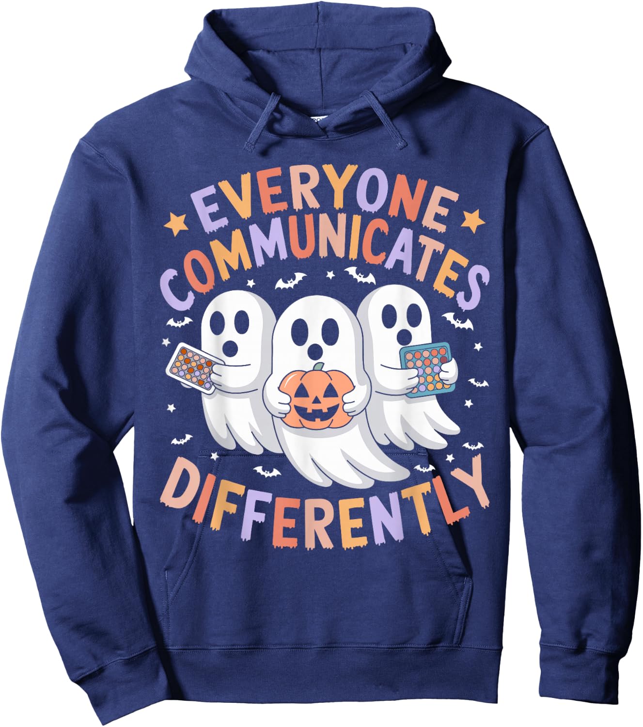 Everyone Communicates Differently Halloween Autism Teacher Hoodie - Hoodie | Navy